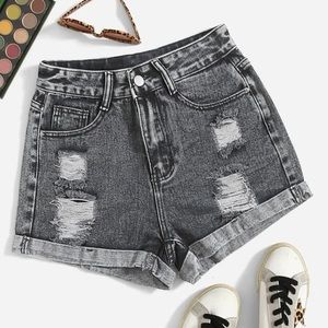 Roll up hem ripped denim shorts
